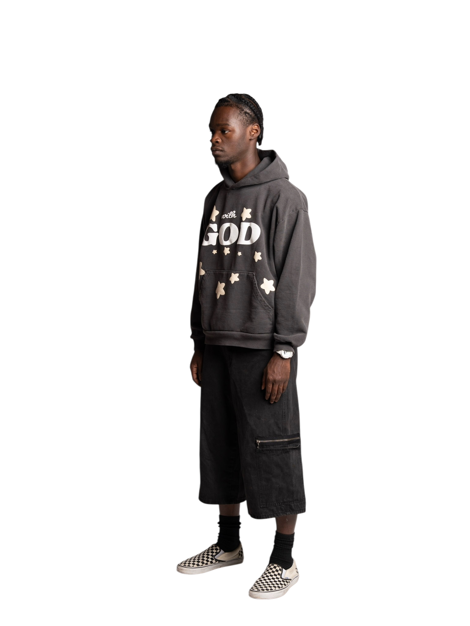 "with GOD" Hoodie Washed Black