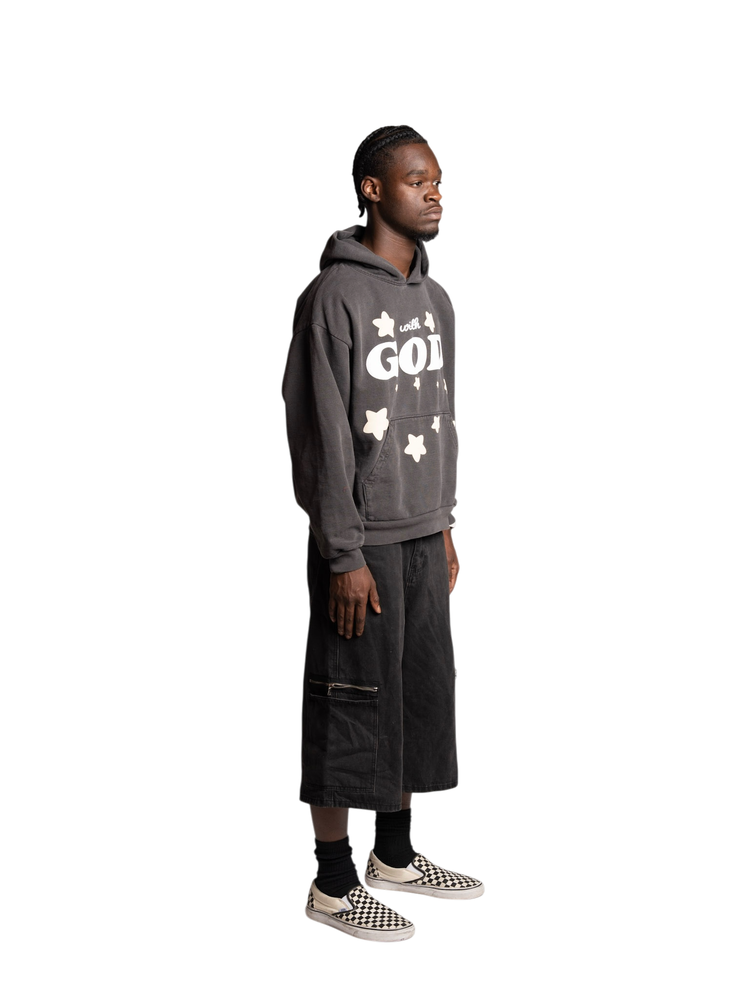 "with GOD" Hoodie Washed Black