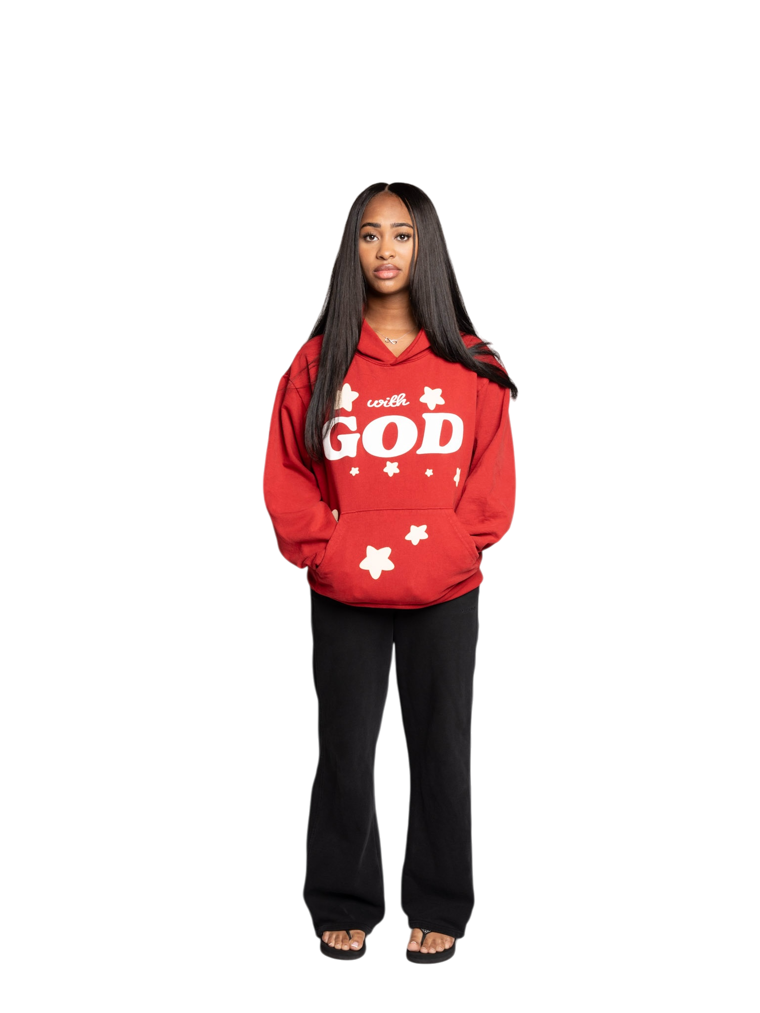 with “GOD” Hoodie Crimson