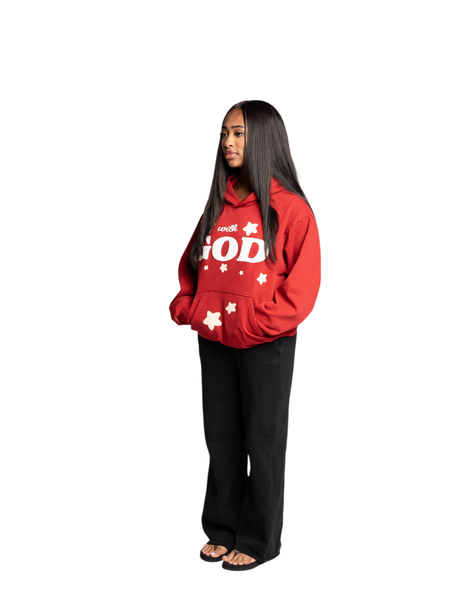 with “GOD” Hoodie Crimson