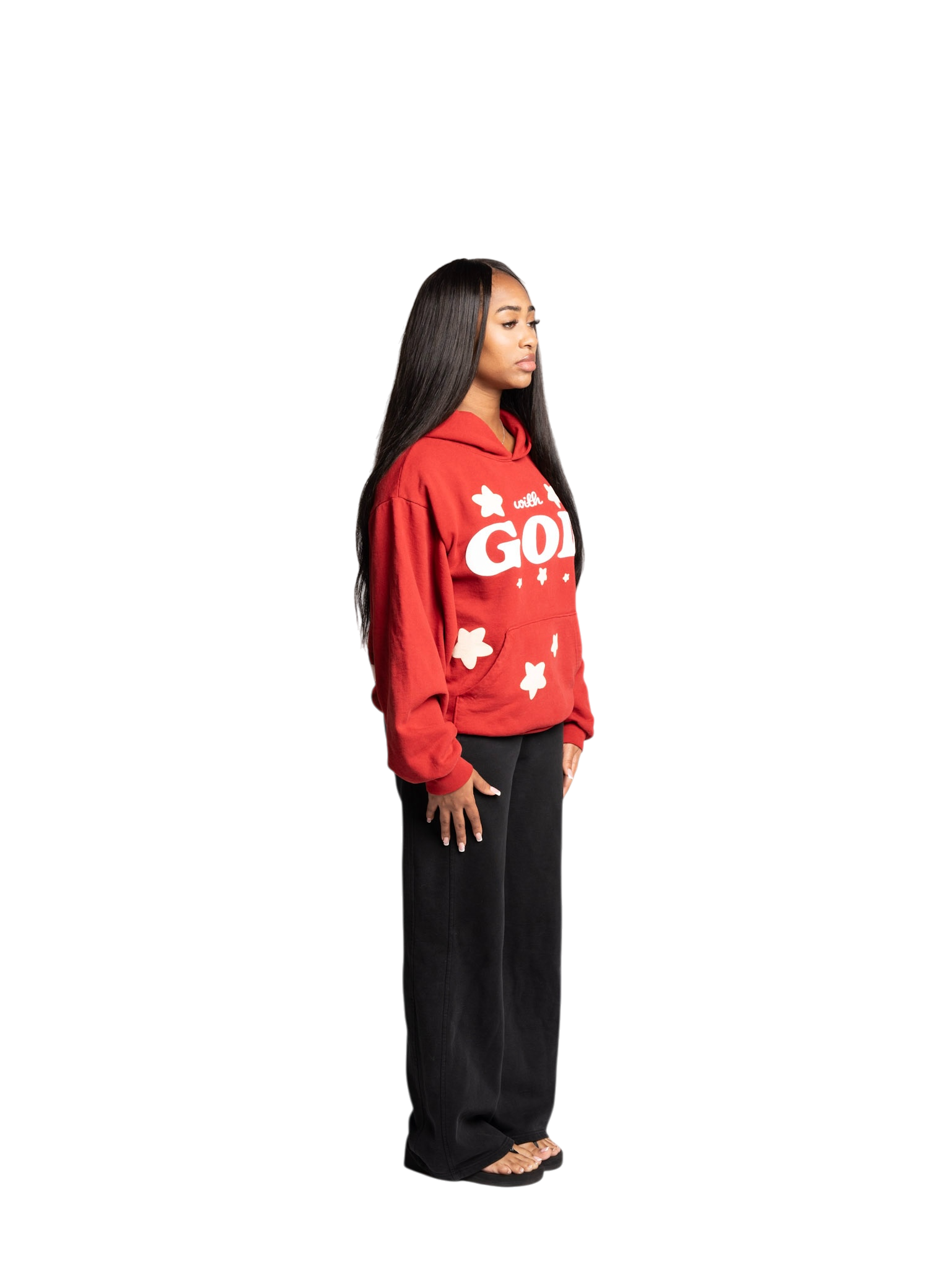 with “GOD” Hoodie Crimson
