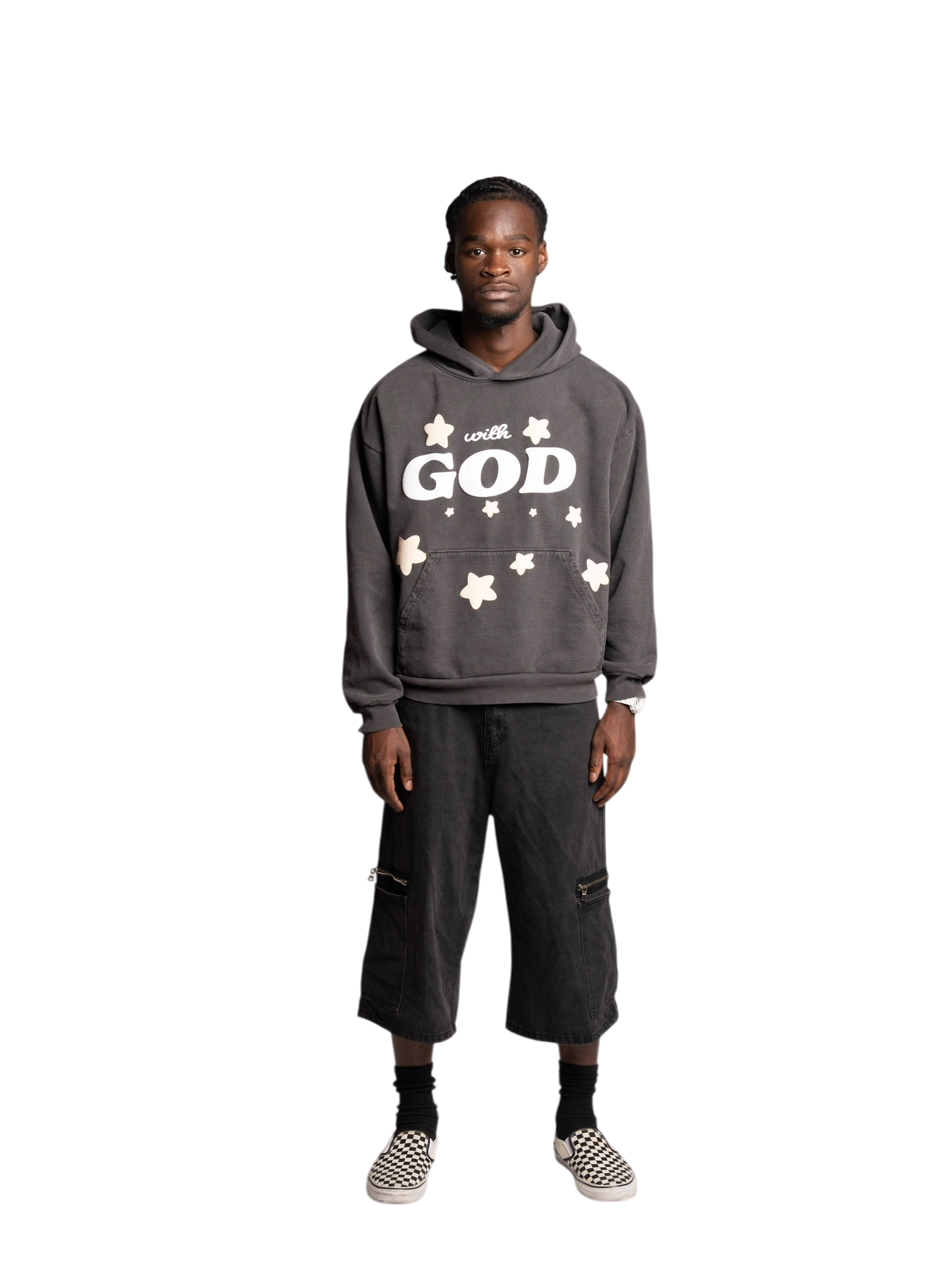 "with GOD" Hoodie Washed Black