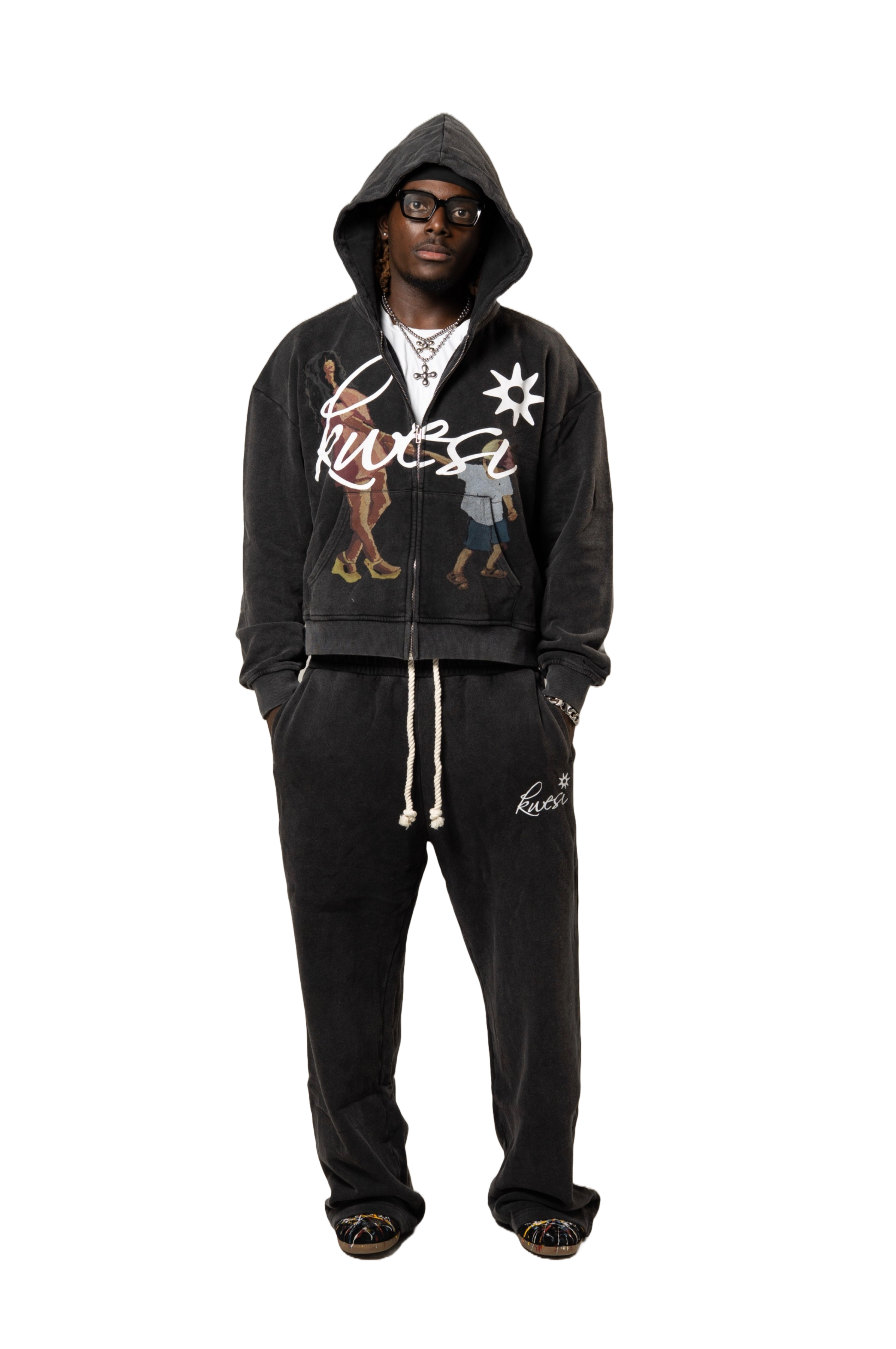 "MIBF" Washed Black Sweatpants