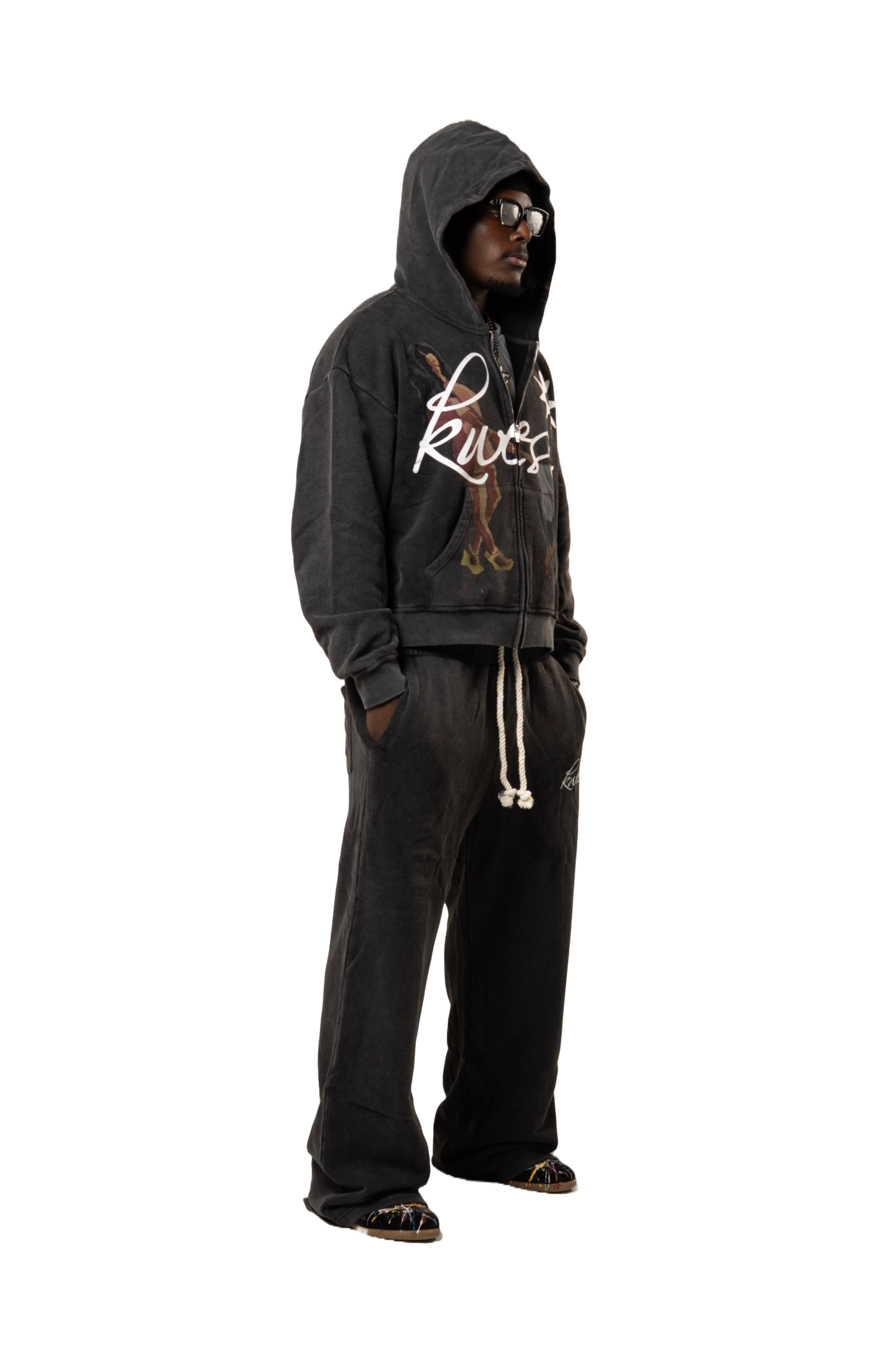 "MIBF" Washed Black Sweatpants